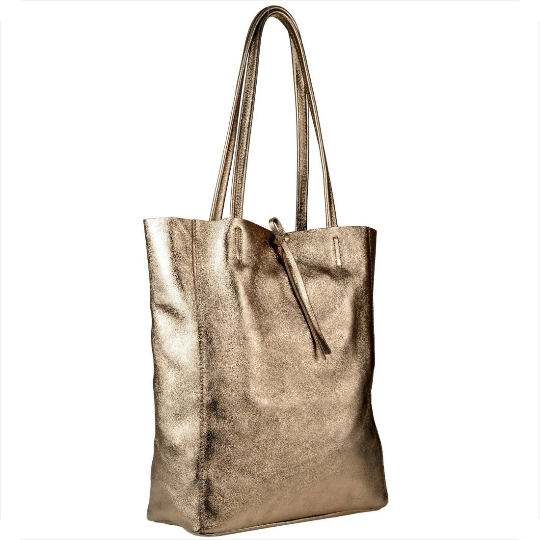 Torebka skórzana lekka shopper stare złote