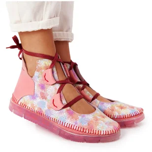 Damskie Skórzane Trzewiki Maciejka Róż 04457-15 różowe wielokolorowe - Półbuty damskie - miniaturka - grafika 1