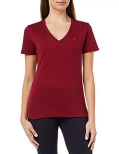 Tommy Hilfiger Damska koszula Slim Solid V-NK Top Ss, Czerwony, XS - Koszule damskie - miniaturka - grafika 1