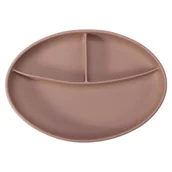 Miseczki i talerzyki dla dzieci - Talerz silikonowy THREE 2 owalny brąz - miniaturka - grafika 1