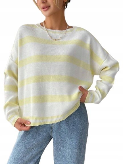 SHEIN DAMSKI SWETER Z DŁUGIM RĘKAWEM W PASKI M/L ŁUE