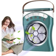 Wentylatory - Akumulatorowy wentylator z rozpylaczem wody i światłem, obrót o 180 stopni, 3-biegowy wentylator chłodzący, zielony - miniaturka - grafika 1