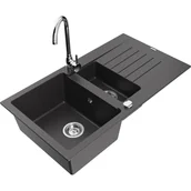 Zlewozmywaki z baterią - Mexen Matias zlewozmywak granitowy 1,5-komorowy z ociekaczem i baterią kuchenną Telma, czarny nakrapiany - miniaturka - grafika 1