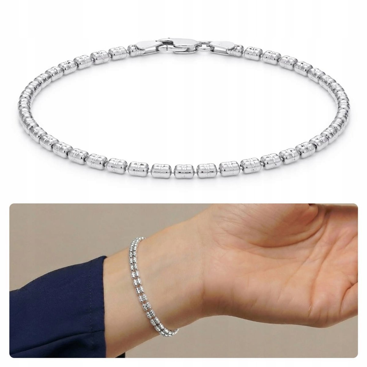 Bransoletka Srebrna Damska Błyszczące Kuleczki Okazała Elegancka 925 18 cm