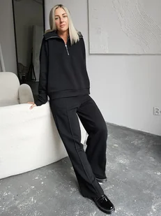 Kissa wygodny komplet z rozpinaną bluzą czarny - Komplety damskie - miniaturka - grafika 1