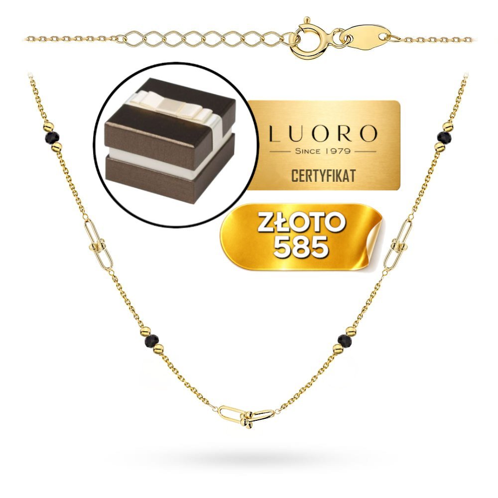 NASZYJNIK ZŁOTY 585 14K DŁUGIE OGNIWA CYRKONIE KÓŁKO 42+3 CM ELEGANCKI