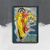 Plakaty - Plakat retro do salonu Odwiedź Vietnam Sagon - miniaturka - grafika 1