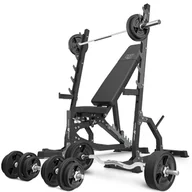Ławki treningowe - Zestaw MS8_2.0_113KG_G | Dwustronnie regulowana ławka treningowa + wielopoziomowe stojaki (2 sztuki) + zestaw gryfów i obciążeń gumowanych 113 kg - Marbo Sport - miniaturka - grafika 1