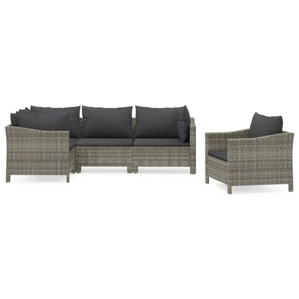 Modny zestaw wypoczynkowy do ogrodu szary, rattan PE, stal, wymiary: 63x63x