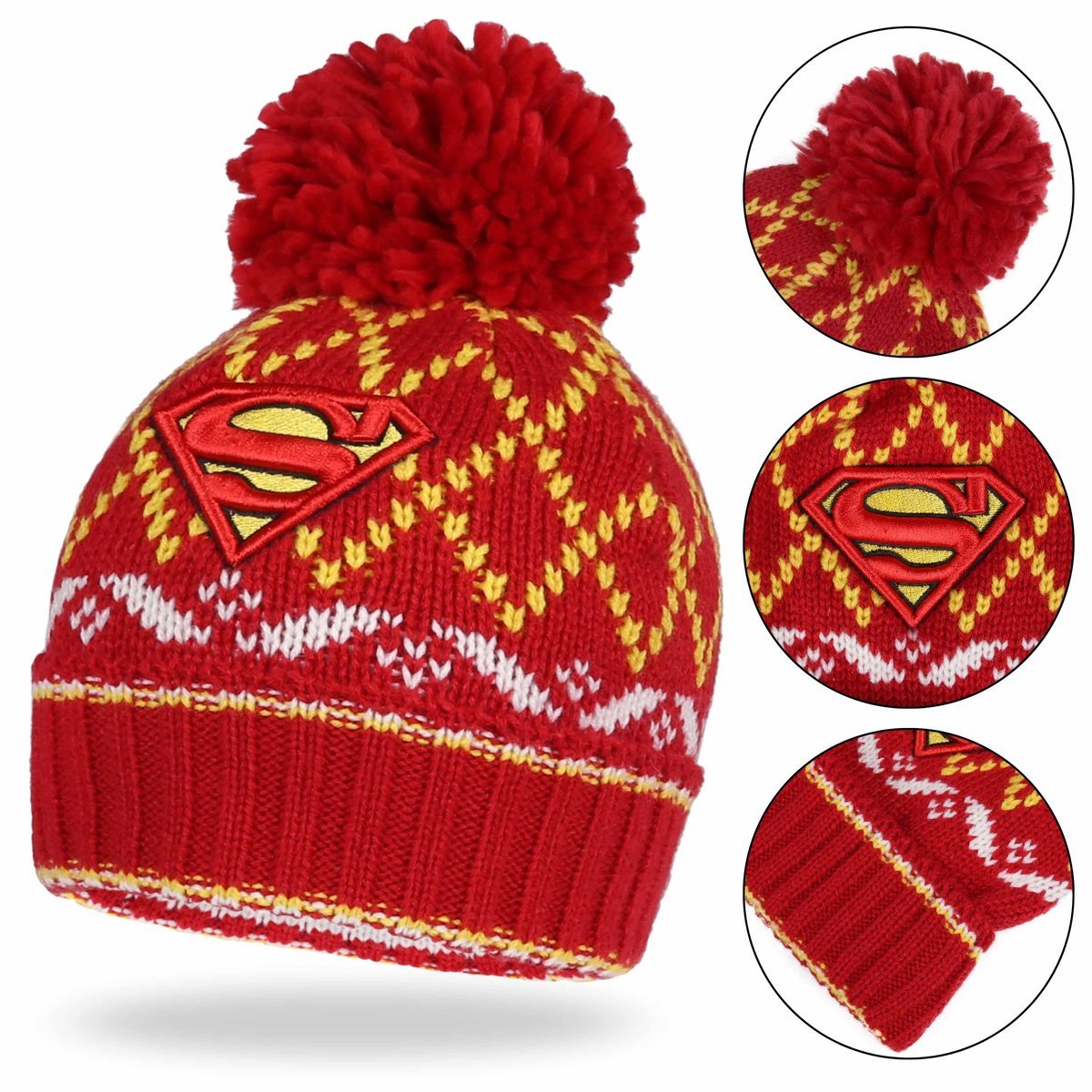 SUPERMAN Dziecięca czapka z pomponem zimowa, czerwono-żółta, 2-6 lat