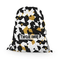 Plecaki worki - WORKO-PLECAK SPORTOWY z Twoim imieniem Czerń, złoto i biel 181 - miniaturka - grafika 1