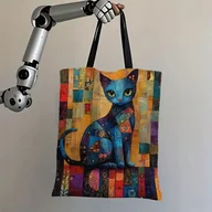 Torby i wózki na zakupy - Torba shopperka tote kolorowy niebieski kot retro vintage 90s y2k 40x35 cm - miniaturka - grafika 1
