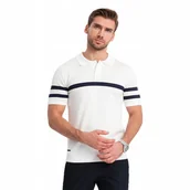 Koszulki męskie - Koszulka męska polo z dzianiny z kontrastami biała V1 OM-POSS-0118 XL - miniaturka - grafika 1