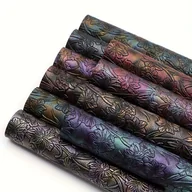 Rękodzieło - TEMU Zestaw 10 sztuk teksturowanej sztucznej skóry z kwiatami 7.87x12.99 cala, syntetyczna skóra w gradientowym metalicznym kolorze do kolczyków, - miniaturka - grafika 1
