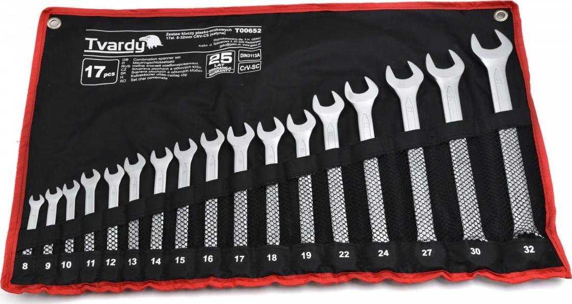 Geko ZESTAW KLUCZY PŁASKO-OCZKOWYCH 17EL. 8-32MM CRV-CS SATYNA6 T00652 GEKO