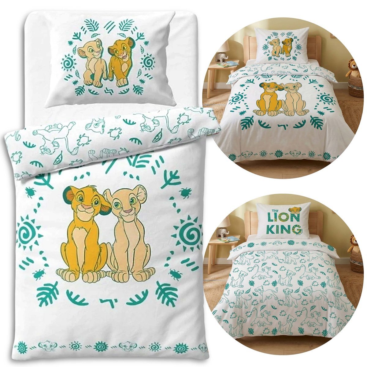 DISNEY Król Lew Biała, DWUSTRONNA, bawełniana pościel dziecięca na zamek, 100% BAWEŁNA 140x200cm+70x90cm OEKO-TEX