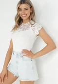 Bluzki damskie - Biała Bluzka z Koronkowymi Wstawkami Natolana - miniaturka - grafika 1
