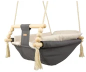 Leżaczki i huśtawki - Leżaczek bujak bujaczek hamak hamaczek huśtawka kołyska z kołderką (szaro-beżowy) - miniaturka - grafika 1