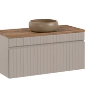 Szafki łazienkowe - Szafka łazienkowa ICONIC 100 cm kaszmir z umywalką ryflowany front - miniaturka - grafika 1