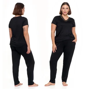 Czarna PIŻAMA DAMSKA z Koronką Długie Spodnie Koszulka Krótki Rękaw MORAJ L - Piżamy damskie Czarna PIŻAMA DAMSKA z Koronką Długie Spodnie Koszulka Krótki Rękaw MORAJ L - Piżamy damskie - miniaturka - grafika 1