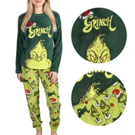 Piżamy damskie - The Grinch Zielona, polarowa piżama damska, ciepła, długi rękaw, świąteczna L - miniaturka - grafika 1