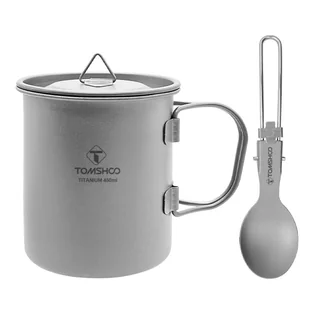 Kubek do kawy ze stopu tytanu z pokrywką, kubek kempingowy ze składanym uchwytem, ultralekki kubek na wodę (kubek 450 ml z pokrywką + składana łyżeczka) - Łyżeczki - miniaturka - grafika 1