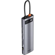 Huby USB - Baseus Metal Gleam 11w1 wielofunkcyjny HUB USB Typ C - 3x USB 3.2 Gen 1 5Gbps / USB Typ C PD 100W / 3,5 mm mini jack AUX / VGA Full HD 60Hz / 2x HDMI 4K 30Hz / czytnik kart TF i SD / RJ45 1Gbps szary CAHUB-CT0G - miniaturka - grafika 1