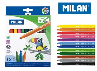MILAN Flamastry STOŻKOWE 12 KOLORÓW 0612312 129935 129935 - Przybory szkolne - miniaturka - grafika 2