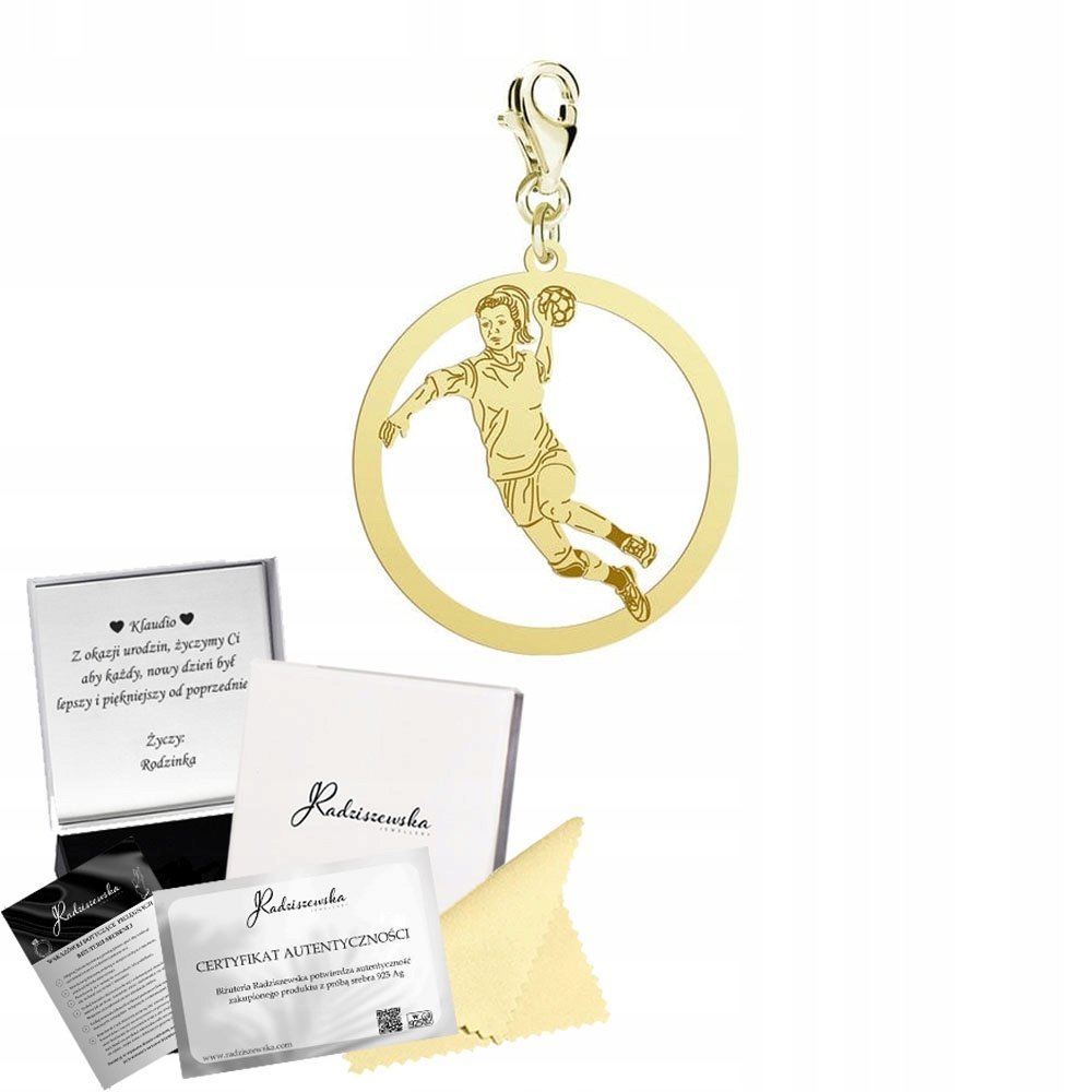Charms Złoty Piłka Ręczna Kobieta Prezent Biżuteria DEDYKACJA GRATIS
