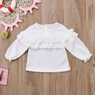 Bluzki dla niemowląt - Slowmoose Niemowlę Baby Cotton Ruffles Bluzka z długim rękawem Koszula / Tops Ubrania Biały 24M - miniaturka - grafika 1