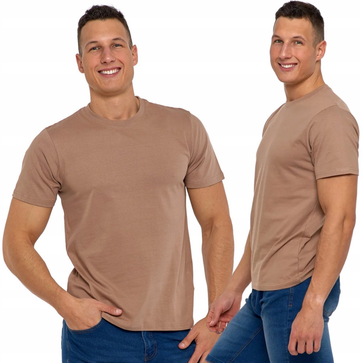 T-Shirt Koszulka Męska Bawełniana Krótki Rękaw Klasyczna Miękka Moraj M Mocca