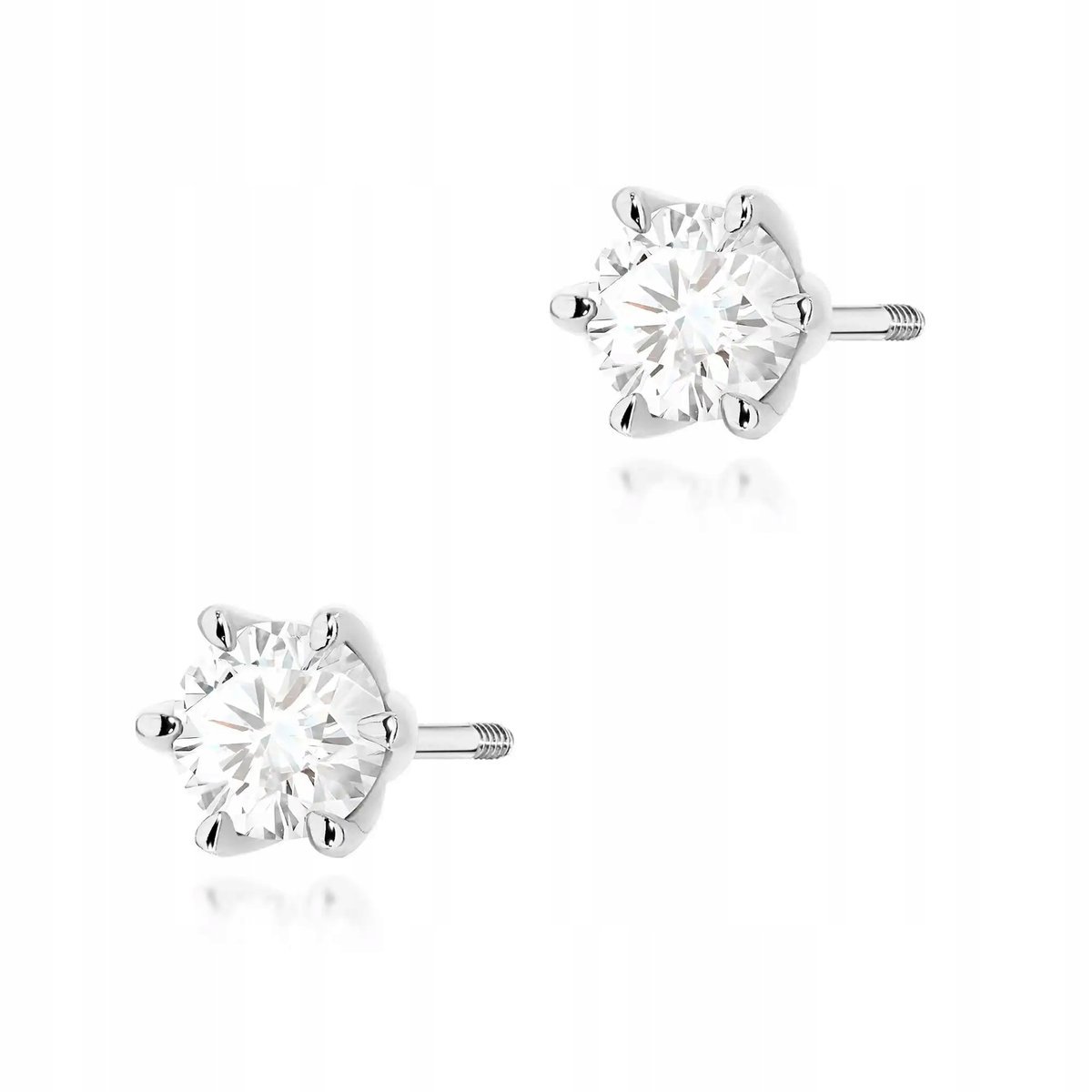 Złote kolczyki damskie 585 sztyfty zakręcane z diamentem 0.50ct białe złoto