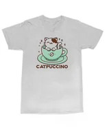 Koszulki i topy damskie - Koszulka Catpuccino Kotek w filiżance Urocza Słodka Szara L - miniaturka - grafika 1