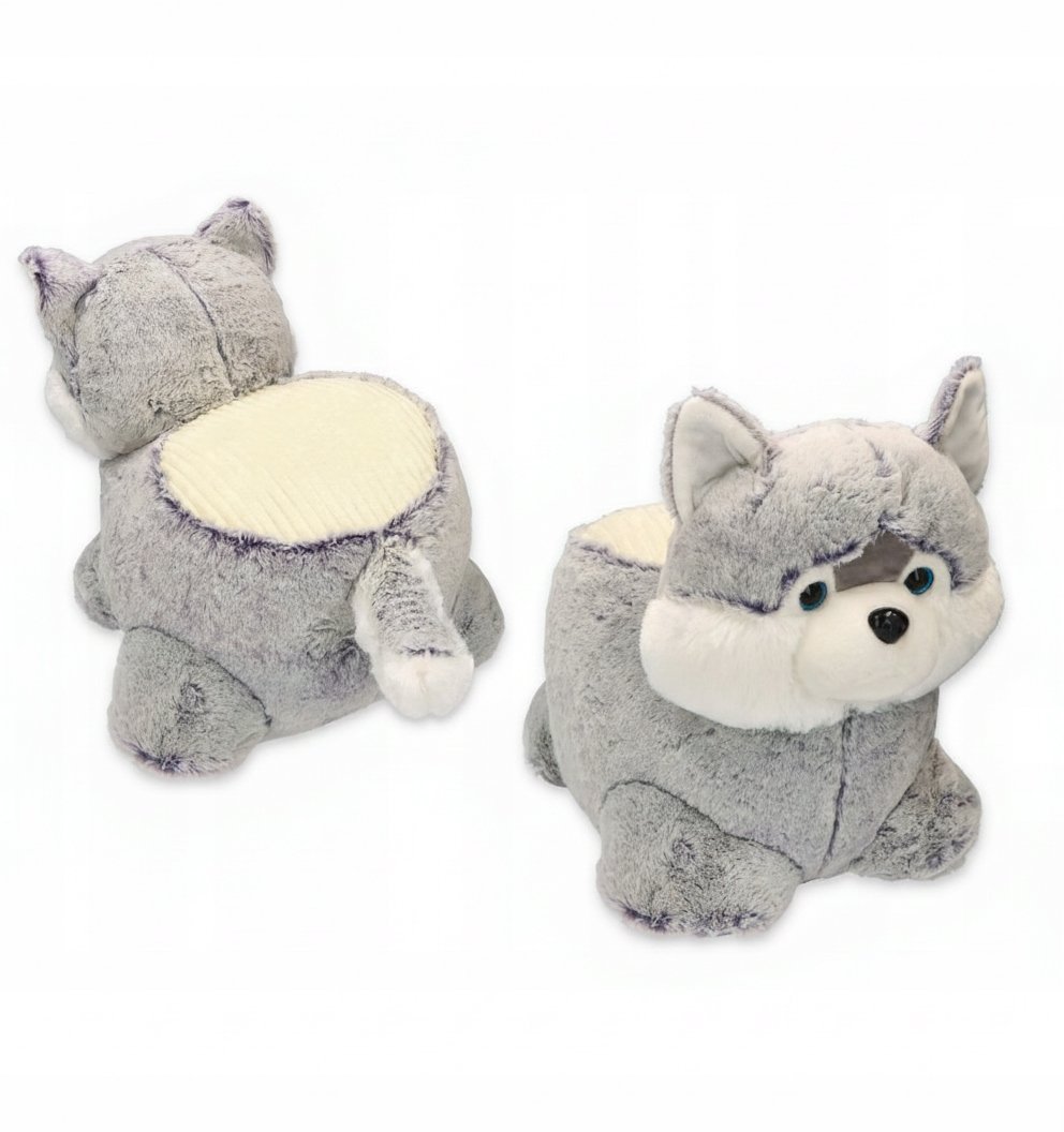 PUFA PUFKA SZARY PIES HUSKY PLUSZOWA Z SIEDZISKIEM 45 CM DLA DZIECKA 0+