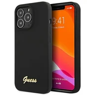 Etui i futerały do telefonów - Guess GUHCP13XLSLMGBK iPhone 13 Pro Max 6.7" black/czarny hardcase Silicone Script Gold Logo - miniaturka - grafika 1