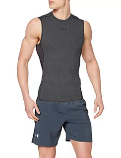 Koszulki sportowe męskie - Under Armour Męska koszulka kompresyjna Heatgear Armour, bez rękawów, koszulka funkcyjna, wygodna koszulka typu tank top z kompresyjnym dopasowaniem szary szary (Carbon Heather/Black 090) XL - grafika 1