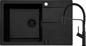 Zlewozmywaki z baterią - ZESTAW PYRAMIS | KEROS (76x48) 1B 1D + FLEXOS | BLACK EDITION volcano (czarny mat) + rollmata (070247001BF) - miniaturka - grafika 1