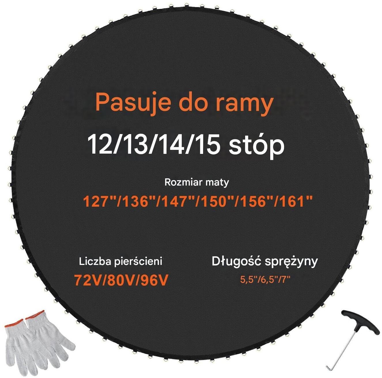 Mata do trampoliny skakania batut 365 cm 72 sprężyny mocna wytrzymała