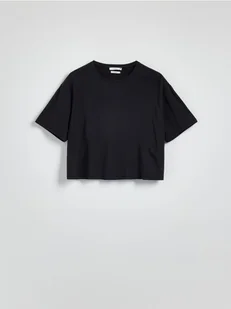 Reserved - Krótki t-shirt z modalem - ciemnoszary - Koszulki i topy damskie - miniaturka - grafika 1