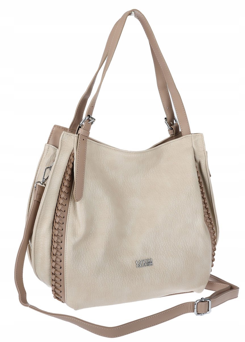 Torebka Damska shopper worek włoska marka coveri collection A4 6702 beżowa