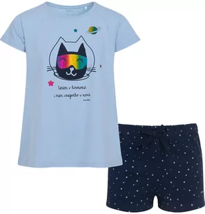 Piżama z krótkim rękawem dla dziewczynki, z kotem astronautą, niebieska, 2-8 lat - Piżamy dla dziewczynek - miniaturka - grafika 1