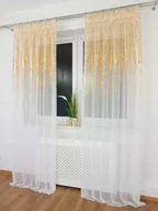 Firany - FIRANA Z WOALU ZE ZŁOTYM WZOREM FIRANKA GOTOWA NA TAŚMIE DO SALONU 250CM - miniaturka - grafika 1