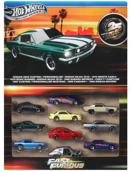 Jada Toys Hot Wheels Silver Series 25 Years of Fast & Furious Zestaw 10-pak JMH16