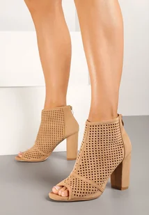 Brązowe Ażurowe Botki Vices na Obcasie Felileva - Botki damskie - miniaturka - grafika 1