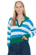 Swetry damskie - Trendyol Damska bluza polo w paski, regularny sweter, ZIELONY, L - miniaturka - grafika 1