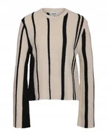 Swetry damskie - NOISY MAY SWETER BEŻOWY W CZARNE PASKI Z OKRĄGŁYM DEKOLTEM XS XQA - miniaturka - grafika 1
