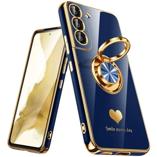 Nonional Etui do Samsung Galaxy S22 5G, obracany o 360° uchwyt pierścieniowy [luksusowy wzór serc] platerowany złotą krawędzią smukłe miękkie etui na telefon do Galaxy S22 - niebieskie - Etui i futerały do telefonów - miniaturka - grafika 1