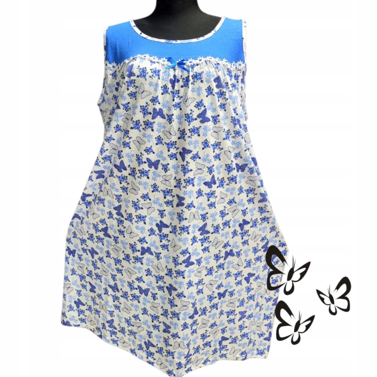 BAWEŁNA KOSZULA NOCNA na ramiączkach duży rozmiar prezent motyl 50 52 5XL