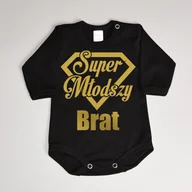 Body dla niemowląt - Super młodszy brat - złoty nadruk - body dziecięce - miniaturka - grafika 1