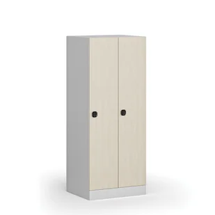 Szafa ubraniowa obniżona 2-drzwiowa, 1500 x 600 x 500 mm, zamek kodowy, drzwi laminowane, brzoza - Szafki BHP - miniaturka - grafika 1